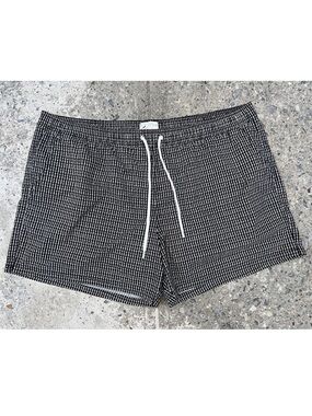 J Crew Trademark Original Swimwear Trunks 5” Lined Black White Geometric Squares